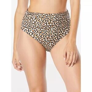 Coco Reef Animal Print/Black Reversible Fold Over High Waist Bikini Bottom L New